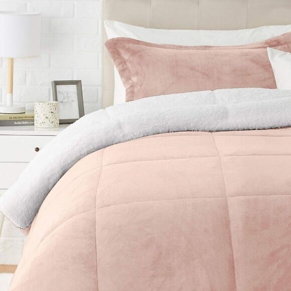 Ultra soft micromink sherpa comforter bed set blush twin new in box - Picture 1 of 7